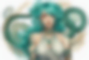 A beautiful woman with teal hair who is a serpent from the waist-down with turquois scales. tattoo idea