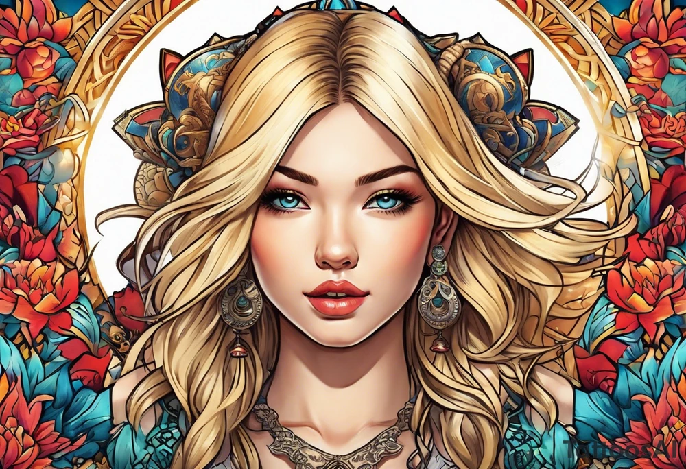 Most beautiful petite golden haired girl getting beamed down to earth from the mother ship tattoo idea
