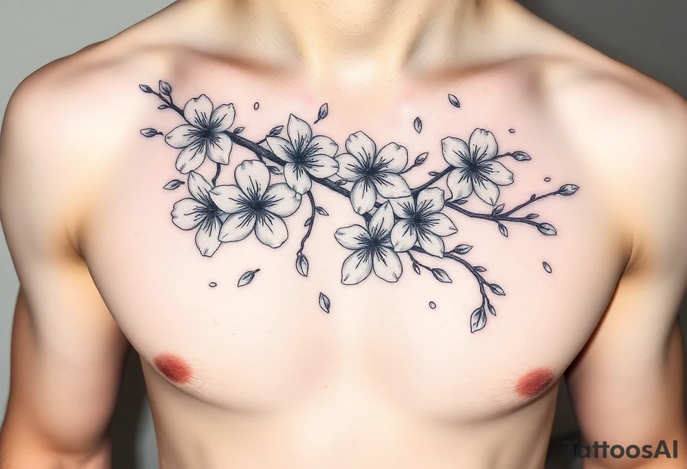 delicate cherry blossoms swirling in spring breeze with petals tattoo idea
