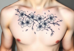 delicate cherry blossoms swirling in spring breeze with petals tattoo idea