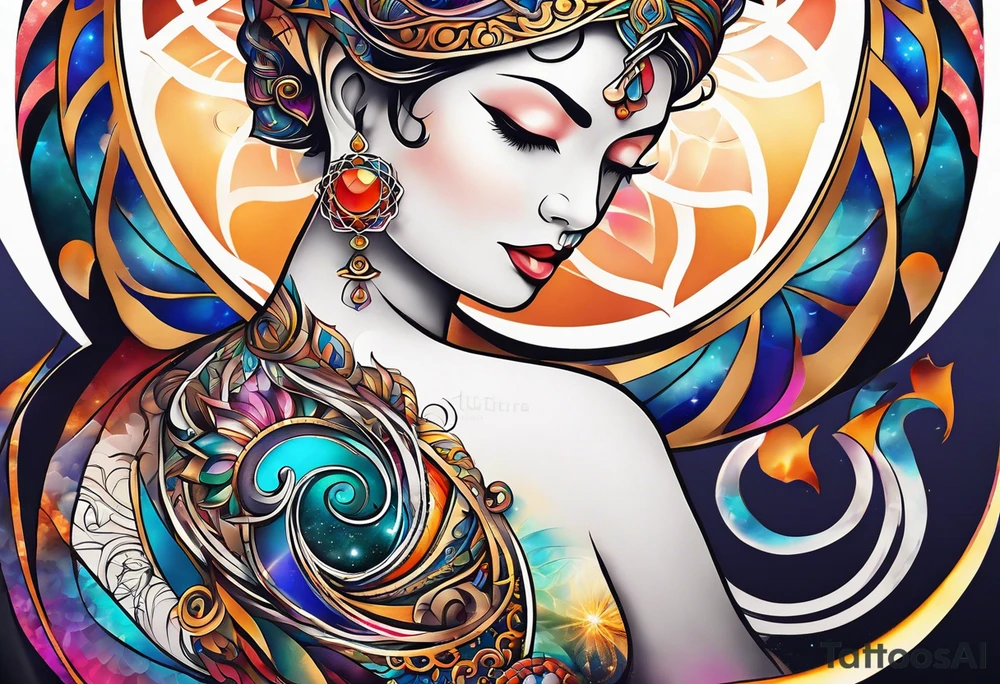 Side of the neck geometric earthly spiral chakra, spiritual for the side of the neck om tattoo idea