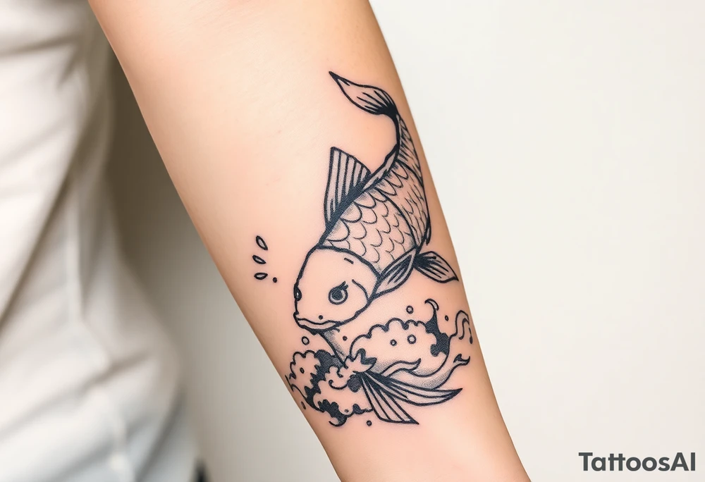 traditional koi fish swimming upstream through turbulent waves tattoo idea