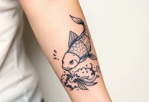 traditional koi fish swimming upstream through turbulent waves tattoo idea