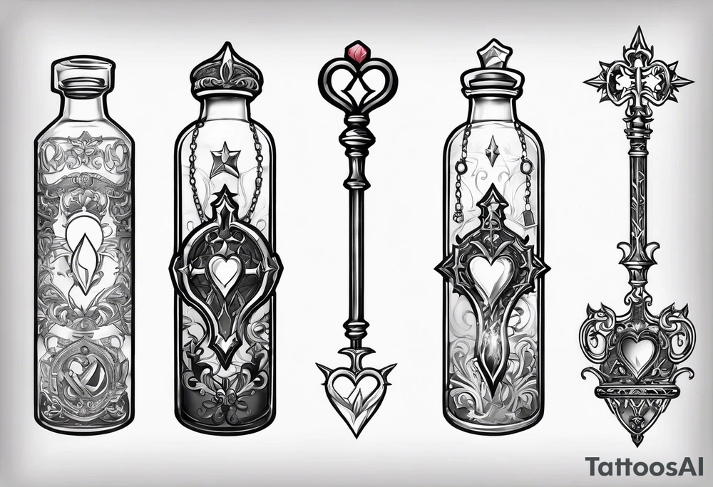 Kingdom hearts key blade in a potion bottle tattoo idea