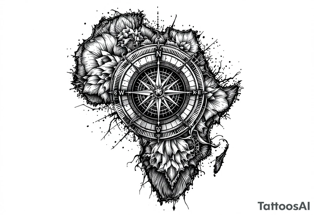Compass on the back of the palm in the shape of Africa tattoo idea