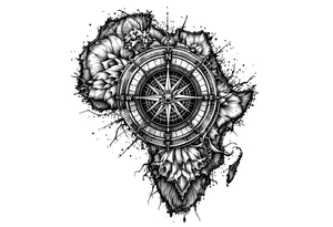 Compass on the back of the palm in the shape of Africa tattoo idea