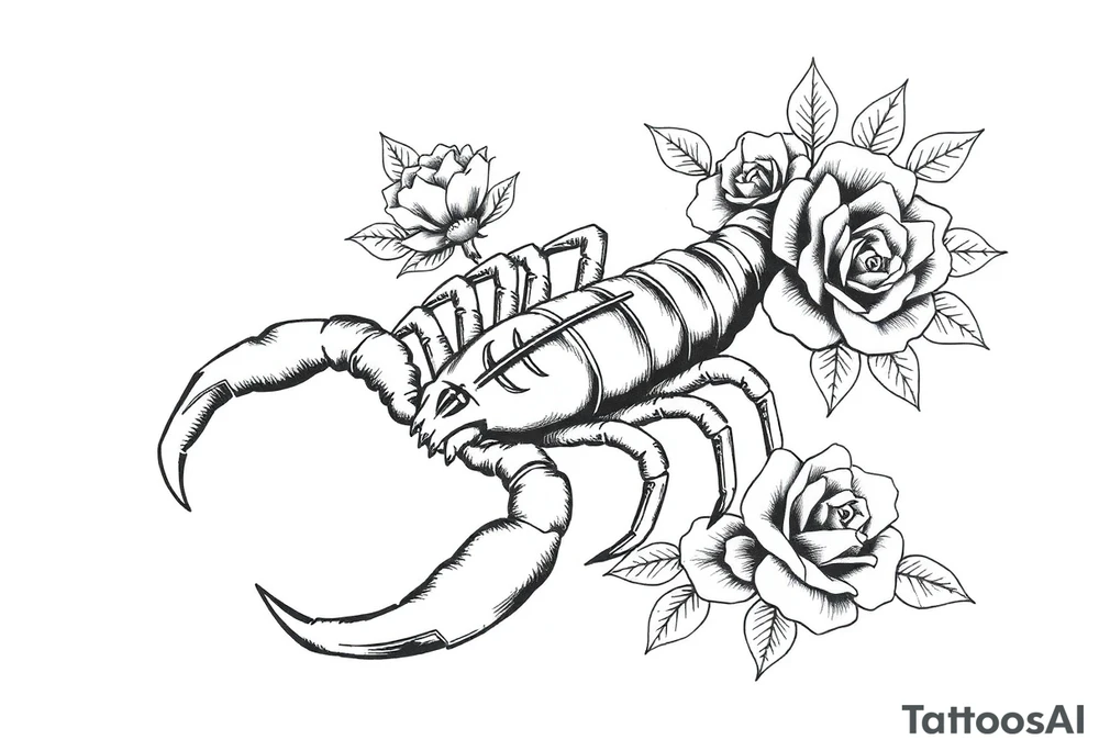 Scorpion with roses tattoo idea