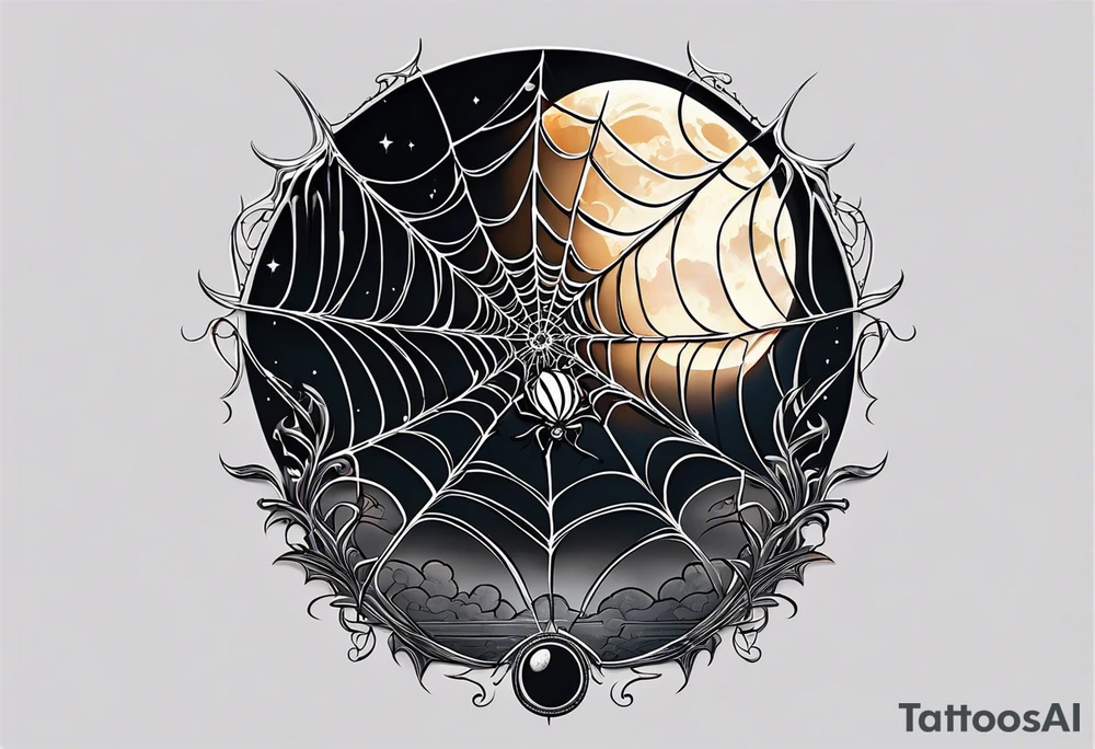 spider with web hangin down moon tattoo idea
