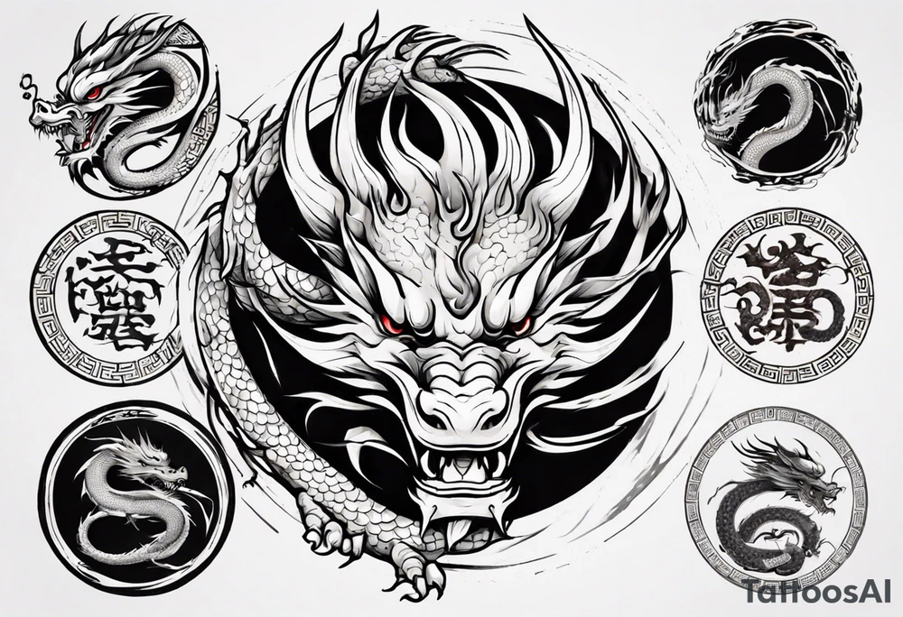 Chinese dragon in a circular shape with "02.03" written on its skin tattoo idea