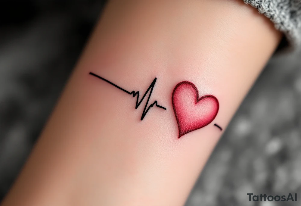 A heartbeat line turning into a pink heart on one and a matching red heart fading into a heartbeat on the other. tattoo idea