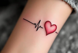 A heartbeat line turning into a pink heart on one and a matching red heart fading into a heartbeat on the other. tattoo idea
