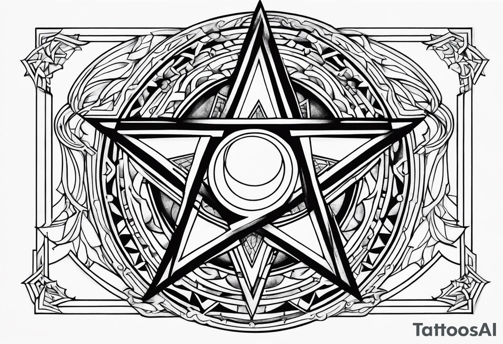 Pentagram crescent moon tattoo idea