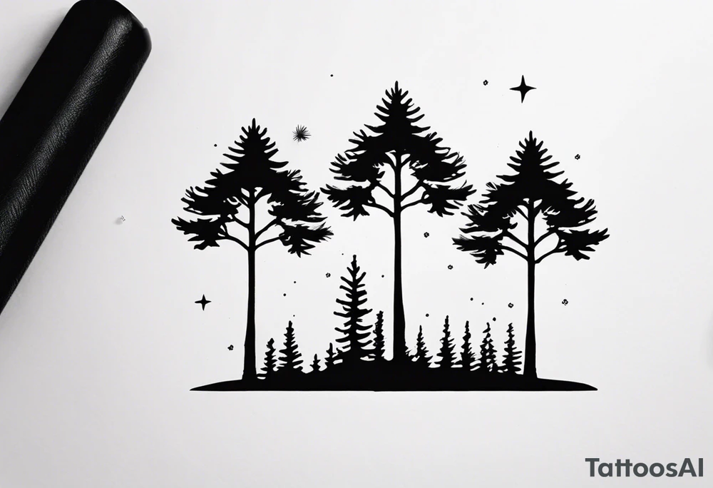 Three tiny pine trees tattoo idea