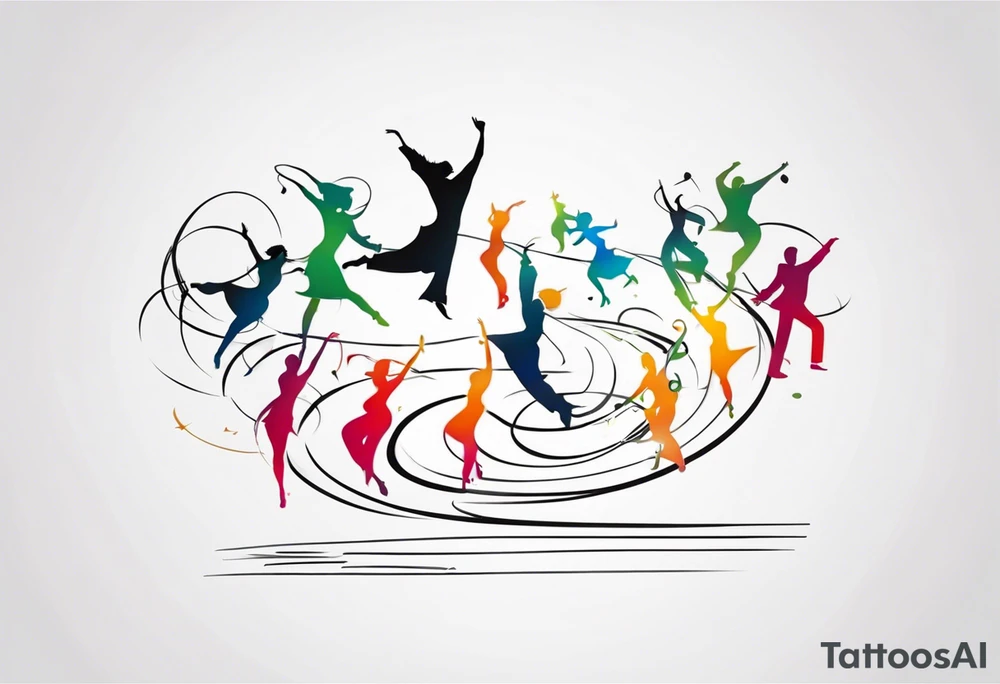 Music notes connecting people dancing tattoo idea