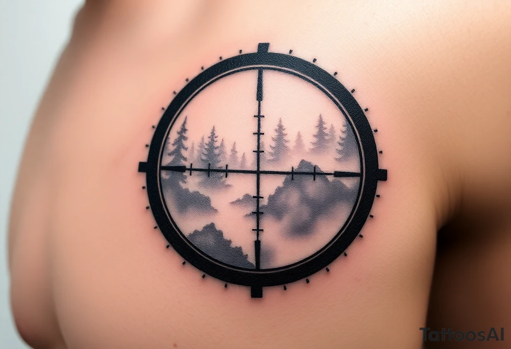 scope crosshairs with eerie fog in background tattoo idea