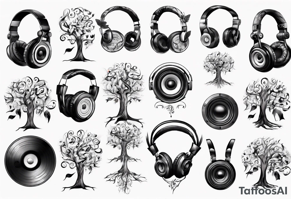 music speaker note tree headphones tattoo idea