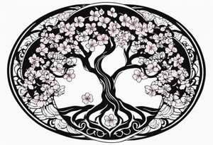 Tree of life in a circle cherry blossoms tattoo idea