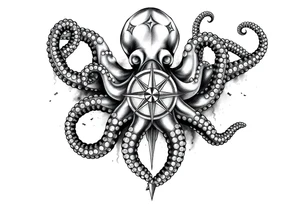 hammerhai,darunter ein kompass,oktopus. tattoo idea