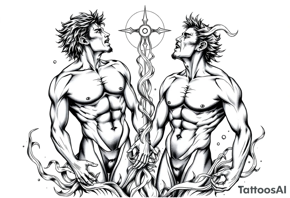 Reincarnation lust, naked men,mythology tattoo idea
