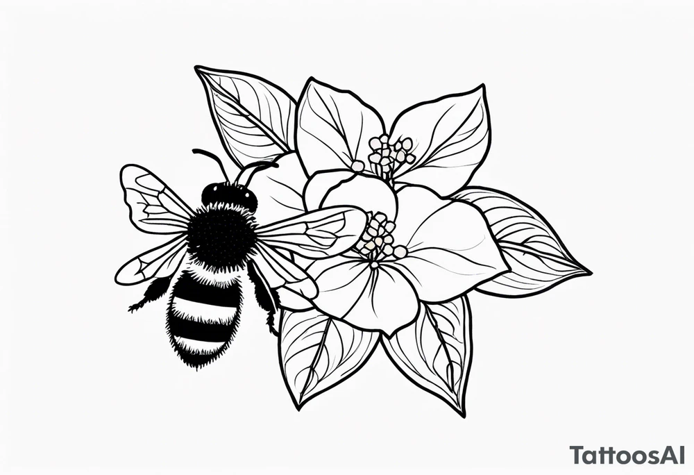 Small tattoo. There’s a hydrangea and a bee but they are not touching. The bee is small and to the left of the hydrangea. tattoo idea