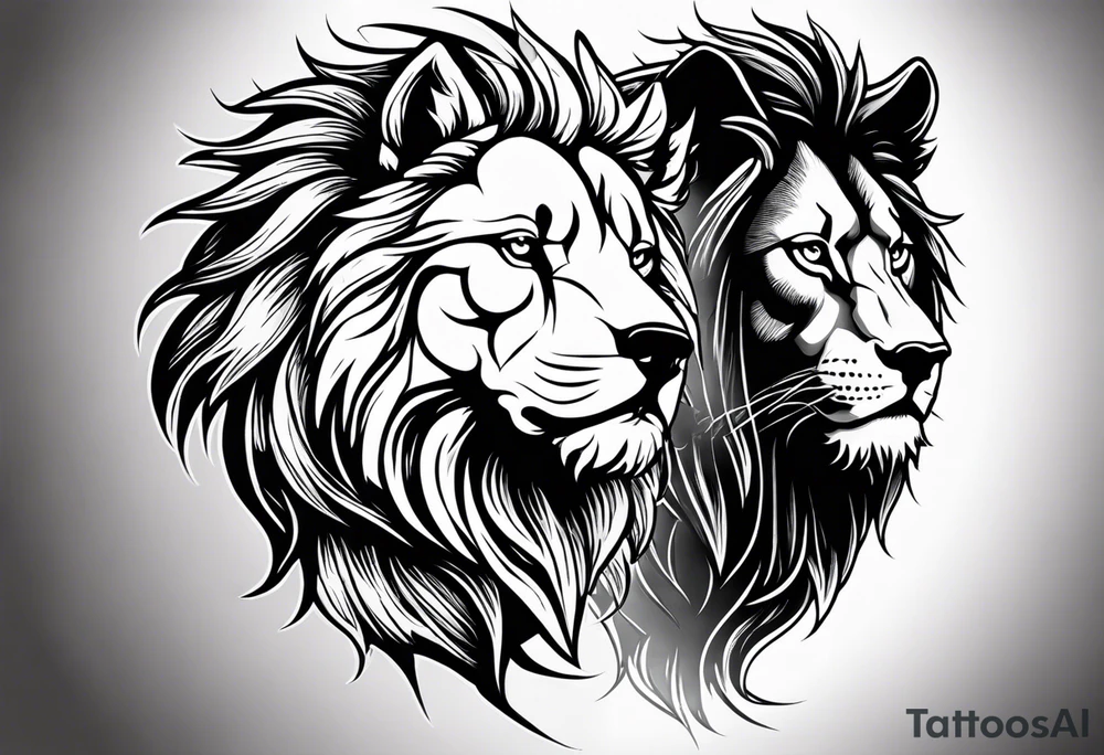 A wolf and a lion facing each other, representing strength and love tattoo idea A wolf and a lion facing each other, representing strength and love tattoo idea