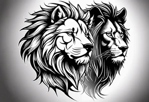 A wolf and a lion facing each other, representing strength and love tattoo idea