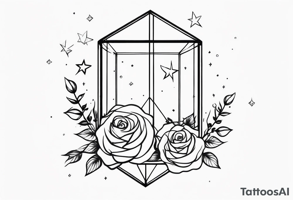 Tall Tesseract with roses and stars on the top and bottom tattoo idea