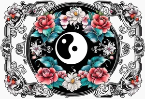 Ying Yang, hearts and flowers with medalla tattoo idea