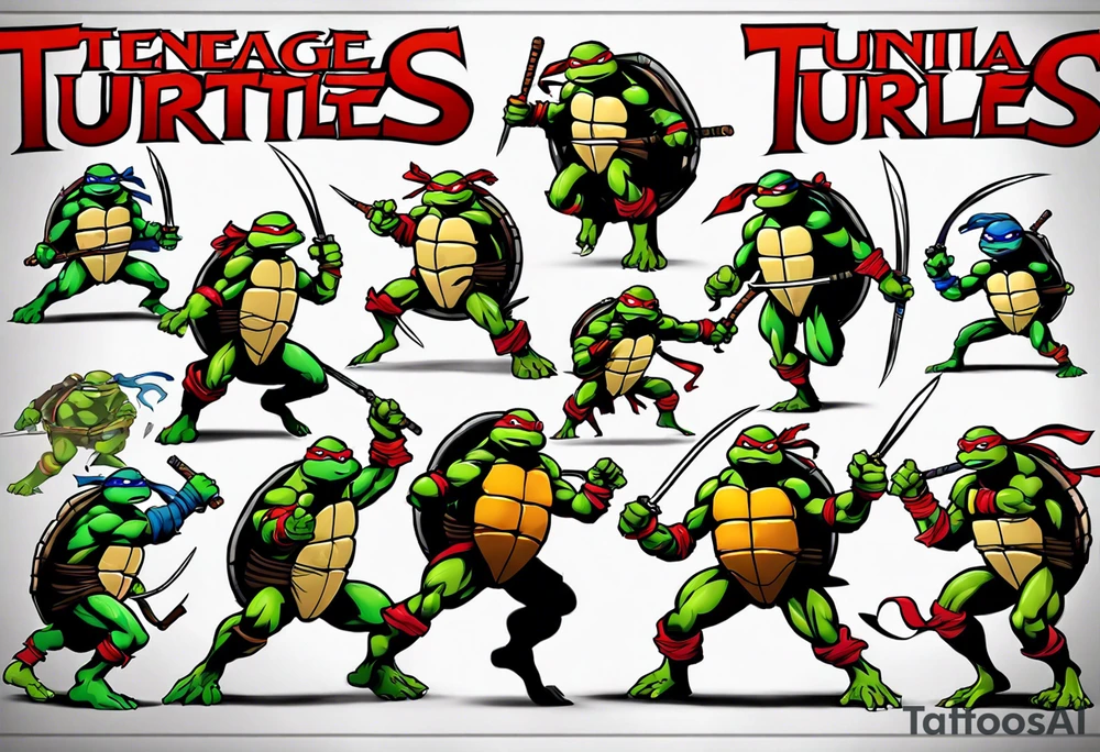 teenage mutant ninja turtles fighting scene tattoo idea