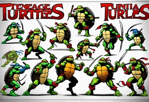 teenage mutant ninja turtles fighting scene tattoo idea