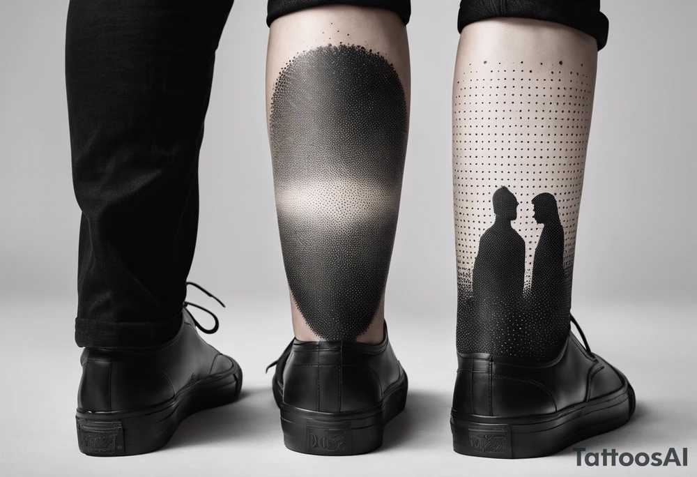 2 black shadows of people standing over 2 dead siloets tattoo idea