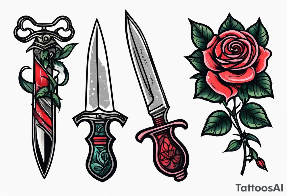 Messer mit Stacheldraht und Rose tattoo idea