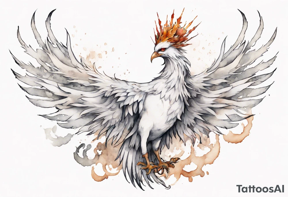 a white phoenix wearing rusty crown around its head tattoo idea a white phoenix wearing rusty crown around its head tattoo idea