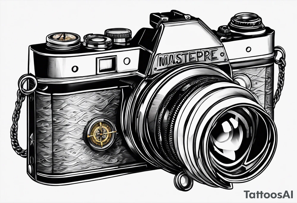 camera and compass combo tattoo idea