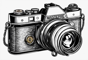 camera and compass combo tattoo idea