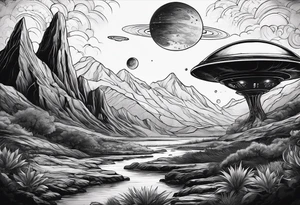 an alien planetary landscape tattoo idea