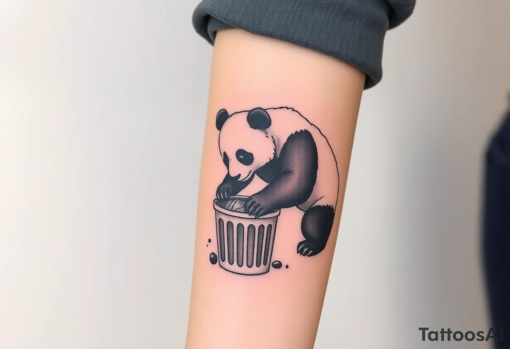 Panda digging through trash can tattoo idea