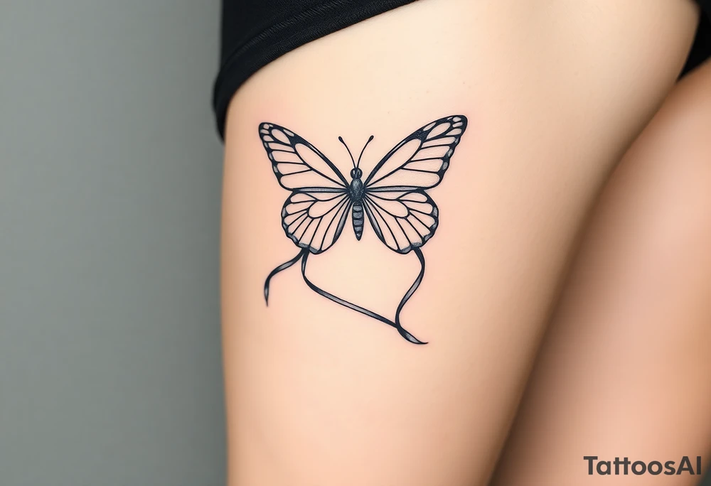 ethereal butterfly with flowing silk ribbons in moonlight tattoo idea