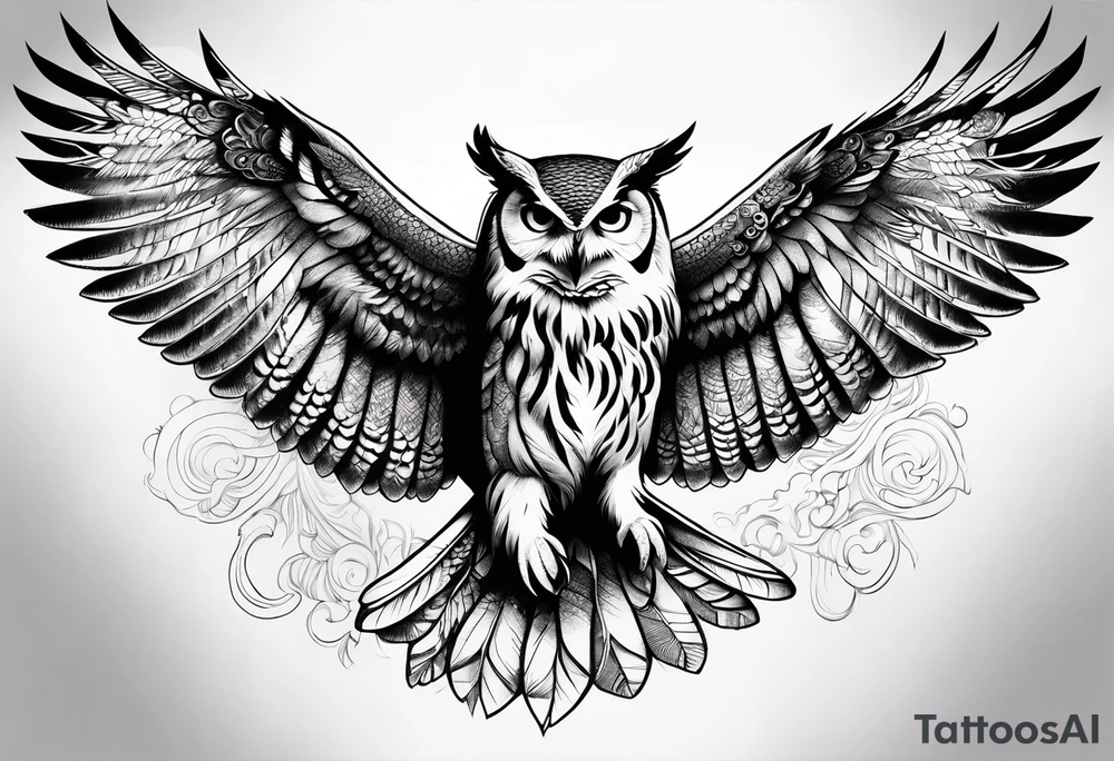 a majestic owl flying tattoo idea