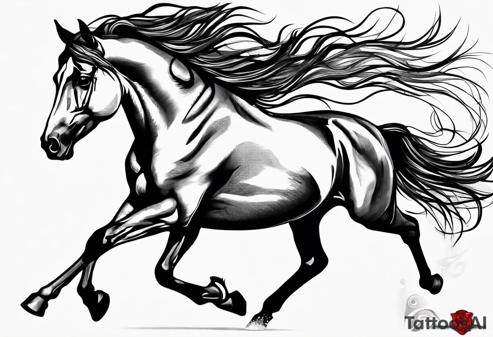 Mustang horse running along blood stomping tattoo idea