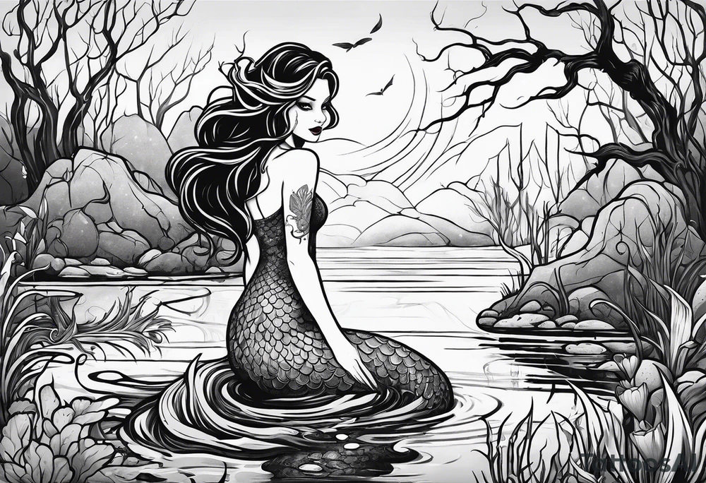 Creepy evil swamp mermaid tattoo idea