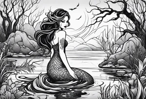 Creepy evil swamp mermaid tattoo idea
