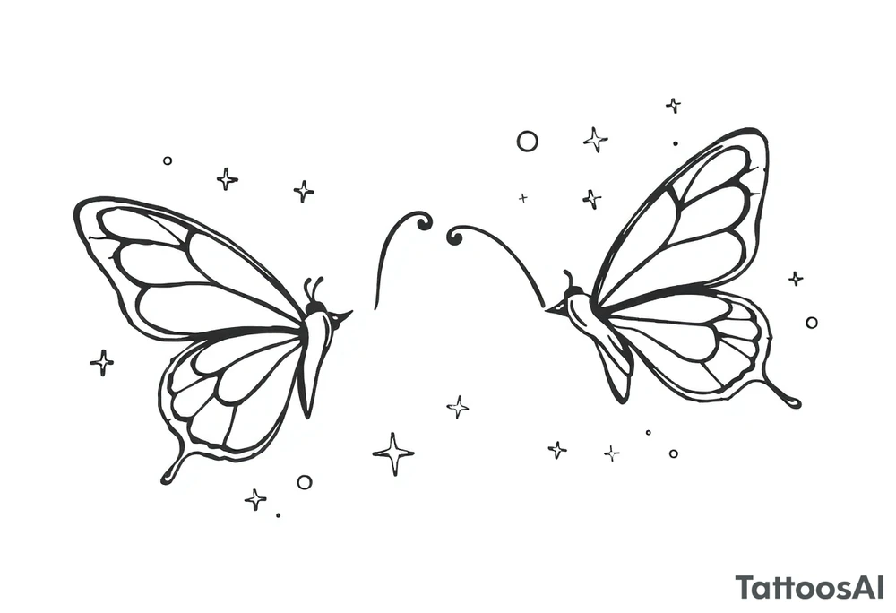 Simple outline of butterflies with lots of sparkles and bubbles tattoo idea