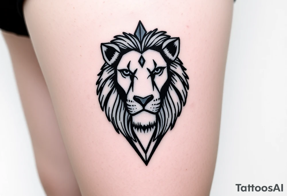 Lion with diamond geometric shapes and tattoo idea
