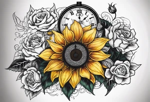 Sunflower, roses, witchy, 3 pocket watches, celestial, music, self care tattoo idea