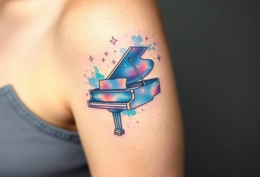 dreamy grand piano under the stars tattoo idea
