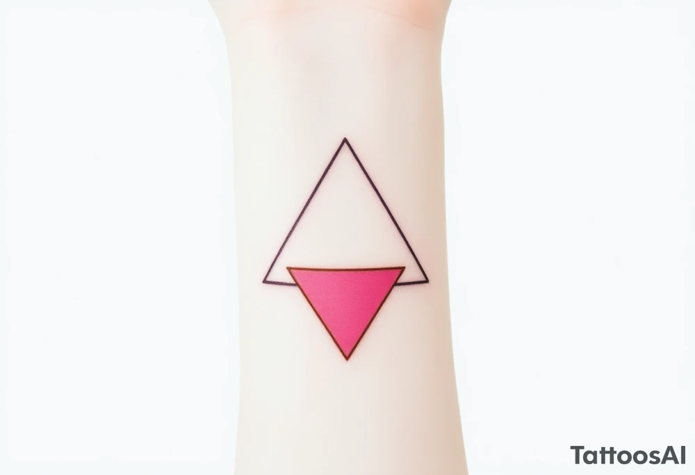 A pink triangle (upsidedown), with very small black lining and upside down. Just the colour pink. No shapes. Just the colour pink in a gradient filling the triangle tattoo idea