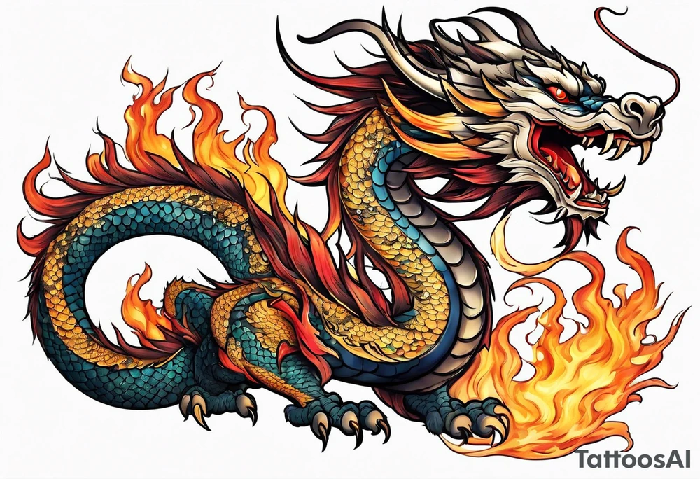 japanese dragon with flames tattoo idea