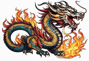 japanese dragon with flames tattoo idea