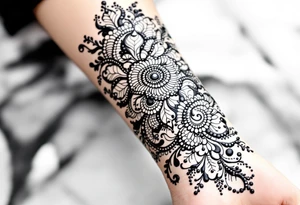 Indian style Henna tattoo for the inner wrist including word pain tattoo idea